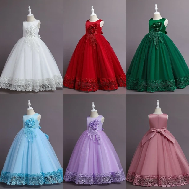 Bambino Grils Abito Fiore Perline Pizzo Damigella Festa Principessa 3-12 Anni