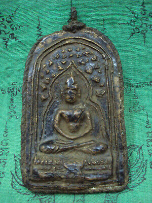 Meditation Buddha Figure Bodhi Tree Talisman Pendant Antique Thai Amulet