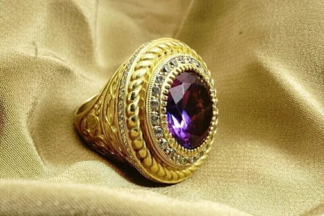 Bague de mariage évêque pour hommes en améthyste simulée de coupe ronde 3... 2