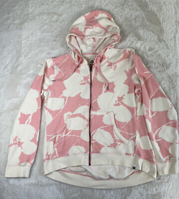 Roxy Youth Girls Hoodie Sweatshirt Full Zip Pink White Hawaiian Floral Size XL