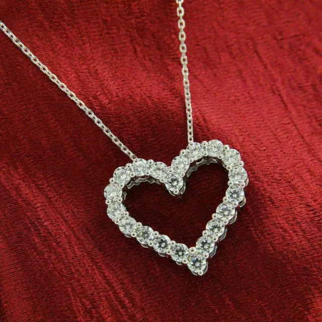 2CT Round Diamond Heart Shape Women's Pendant Necklace 14k White Gold Finish 18"
