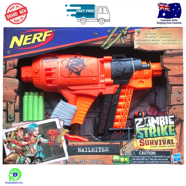 NERF Zombie Strike Survival System NAILBITER Blaster 8 Elite Darts Fire Fast NEW