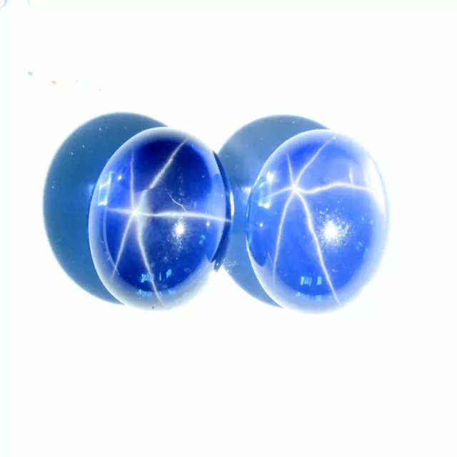 Pair Floating Star Blue Sapphires Translucent Lab Created 14x11 mm 25.15 tcw 3