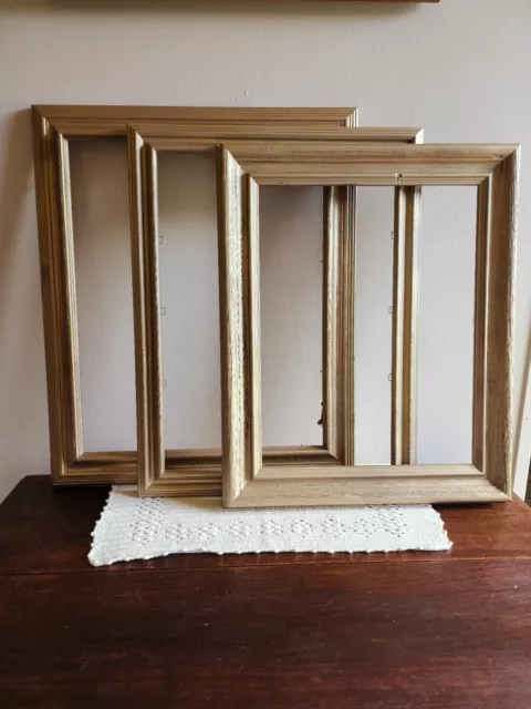 Lot of 3 VTG Ornate Gold Raised Wide Picture Frames Wall Art Gallery Shabby Chic