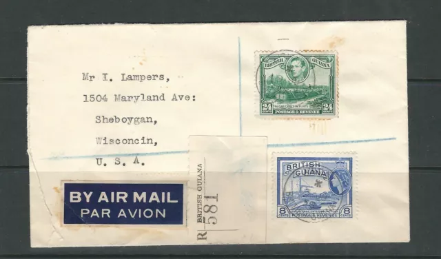 Britisch Guayana 1958 Registrierte Luftpost Cvr Sich Wisconsin (Gemischte KGVI /