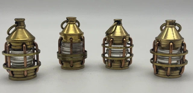 Vintage Antique Mini Japanese styled Brass Etched Glass Lantern 1.5" Tall