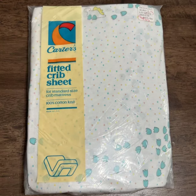 Vintage Carter Dinosaur Fitted Crib Sheet 100% Cotton Knit Made In USA NEW