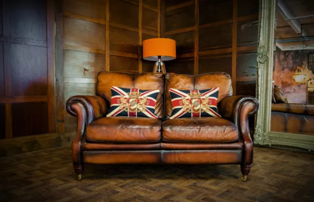 Victorian Style Tan Brown Antique Leather Chesterfield 2 Seater Club Sofa Settee