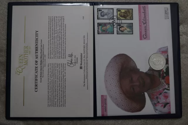 🧭 🇬🇧 Uk Gb 5 Pounds 2002 Queen Mother Silver Proof Maxi-Cover With Coa B64 Cg