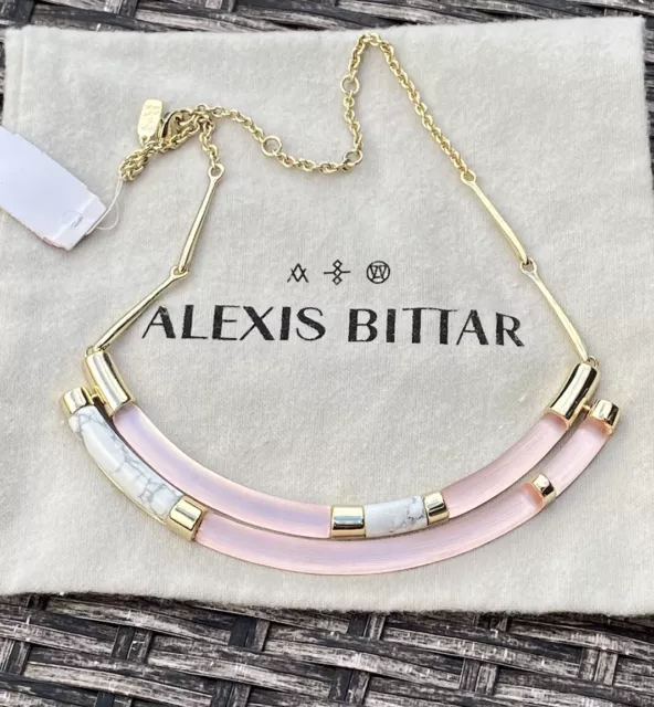 100% Authentic Alexis Bittar Pink/ Peach Lucite Color Block Necklace