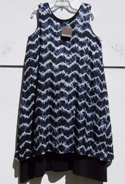 NWT Eskandar Size (3) DARK INDIGO CHEVRON Shibori Silk Double Layer Pinny Dress