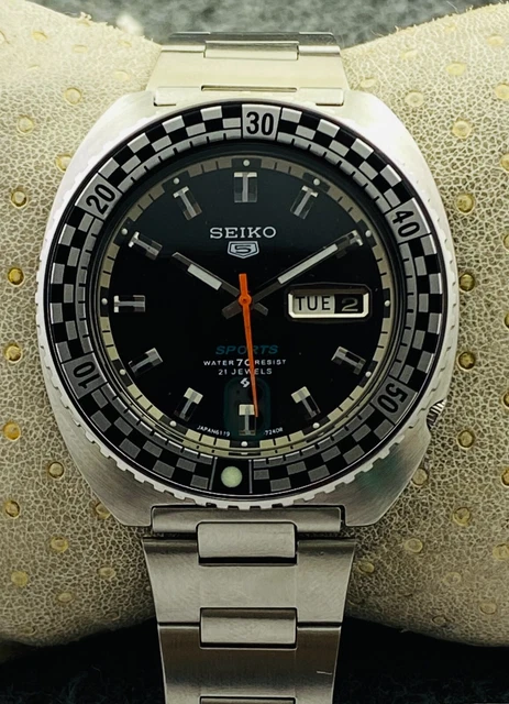 Vintage Seiko 5 Sports Rally Diver Automatic 6119-7173 Men Watch Rotating Bezel