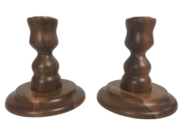 Vintage Solid Walnut Candlestick Holders Handmade and Turned MCM
