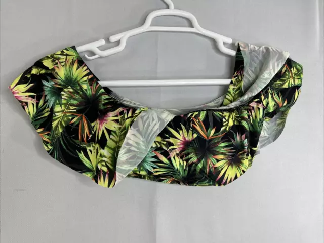 Lucky Brand Swim Top Size Small Off Shoulder Bandeau Coastal Palms Black Green 2