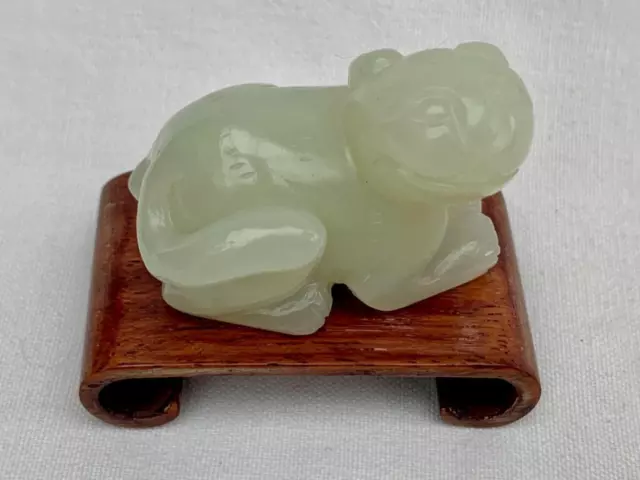 Superb Chinese 19th/20th Century Carved Jade Miniature of A Smiling Cat.