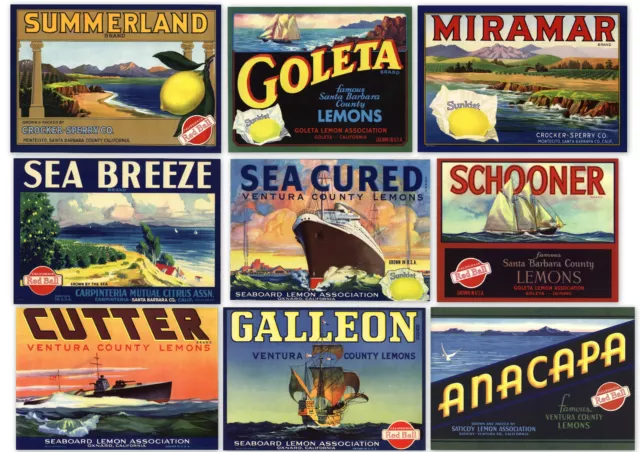 9 Original Crate Labels Vintage Decor 1920S 30S 40S Boats Ships Ocean Sea Beach