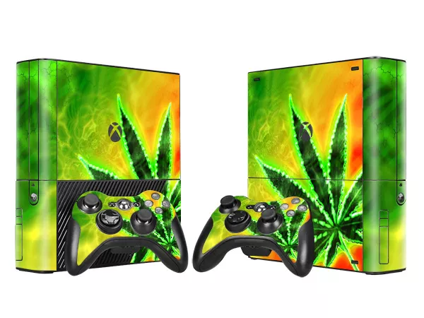 XBOX 360 E Skin Design Foils Aufkleber Schutzfolie Set - Cannabis Motiv