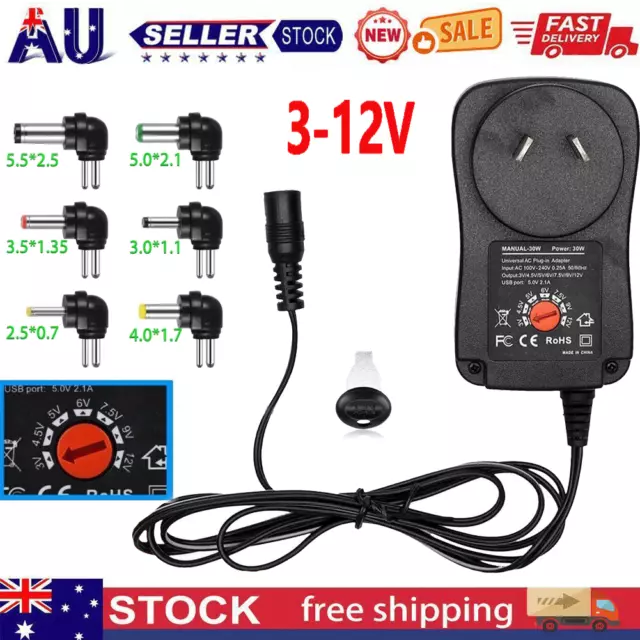 Universal AC/DC 3V-12V 30W Power Supply Adapter Adjustable Plug-in Wall Charger