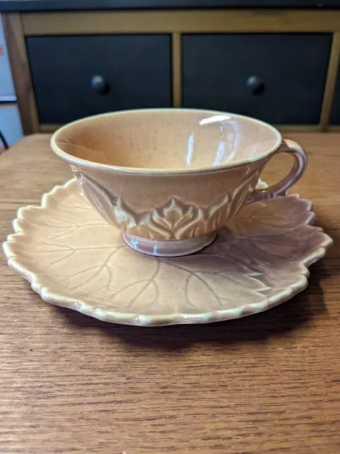 Vintage Woodfield Steubenville Grape Leaf Coral Flat Cup & Saucer Set