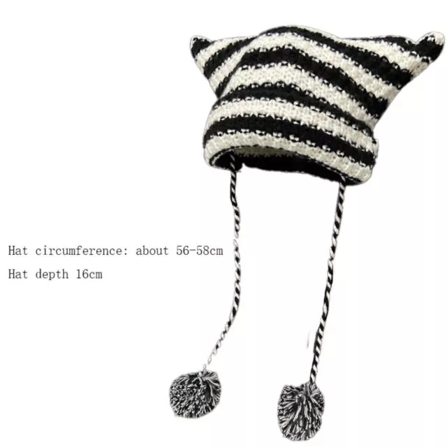 Cute Knitting Striped Beanie Hat Wool Knitted Wool Caps  Women 2