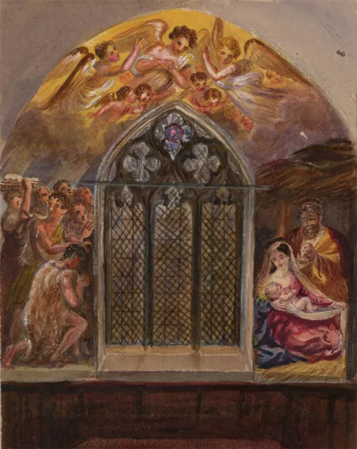 Mid 19th Century Watercolour - Church Window Interior Study