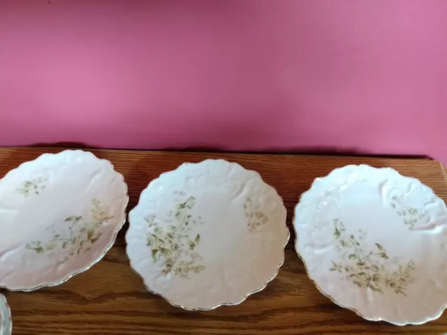Three Vintage Thomas Stouffer Hand Decorated with green flowers Dessert Plates