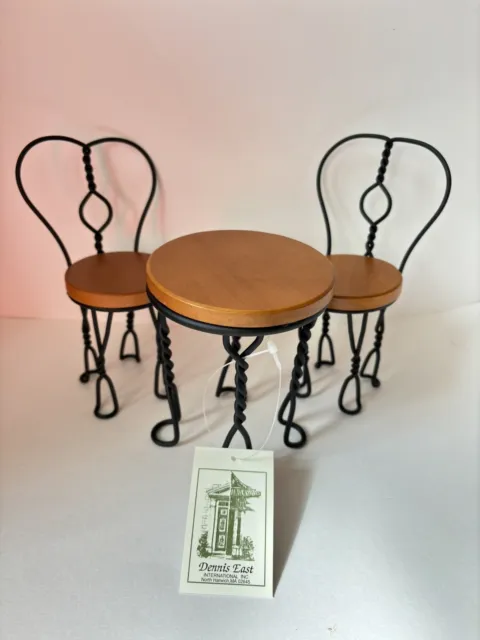 Vintage Doll House Ice Cream Parlor Wrought Iron & Wood Table & 2  Chairs