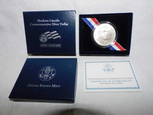 2009 Abraham Abe Lincoln Commemorative Proof Silver Dollar Coin With Box And Coa