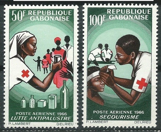 Gabon 1966 MNH 2v, Red Cross, Nurse, First Aid, Medicine, Stretcher -