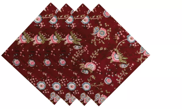 Baumwolle Blumen Blockdruck Servietten Tisch Leinen Maroon 40.6x40.6cm Dekor Set