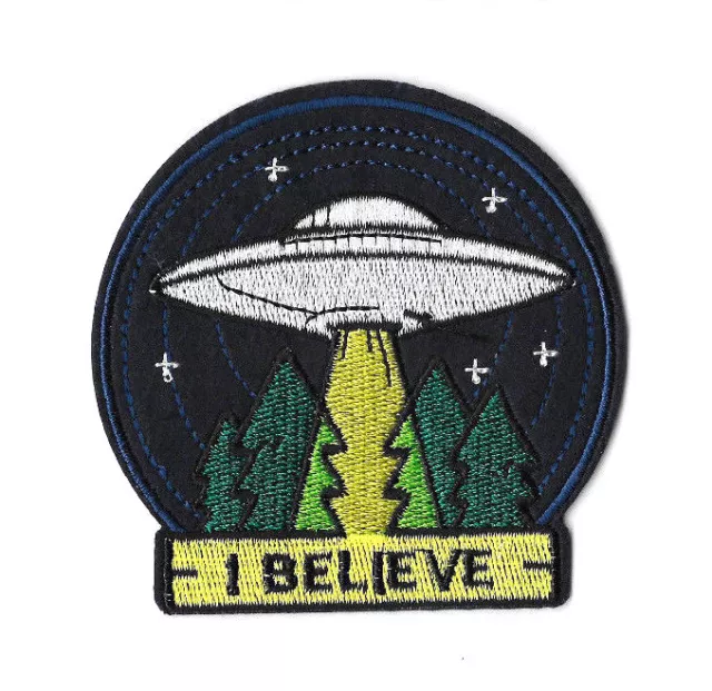 I Believe UFO Iron on Embroidered Patch Fabric Badge Space 9cm x 9cm