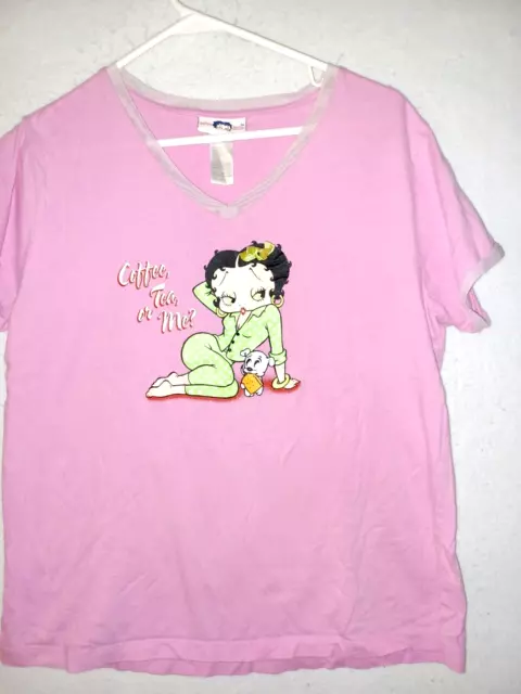 Vintage Betty Boop Pajama Top Womens L Pink Short Sleeve Coffee Tea or Me Dog