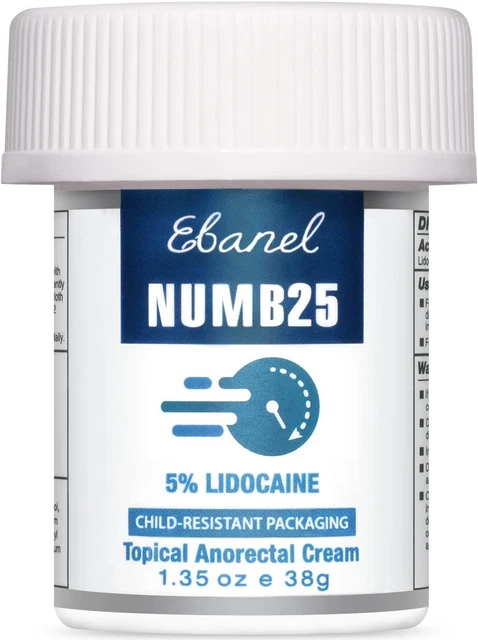 Ebanel 5% Lidocaine Numbing Cream Maximum Strength, Numb25 Topical Anesthetic E,