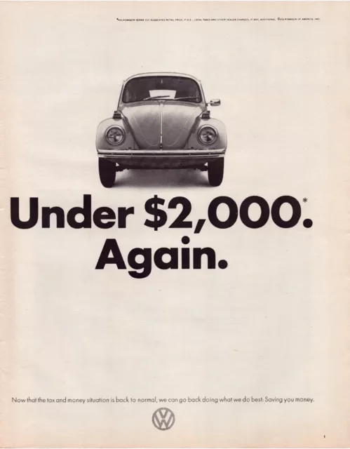 Print Ad Volkswagen 1972 VW Bug Beetle Full Page Large Magazine 10.5"x13.5"