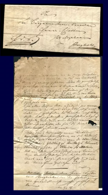 PREUSSEN: Vorphila Brief 1829 (?) von ? nach BURGBROHL - mit Inhalt  #38259