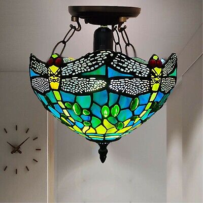 Dragonfly Tiffany Style 10 inch Ceiling Shade Lamp Handcrafted Art Stained Glass