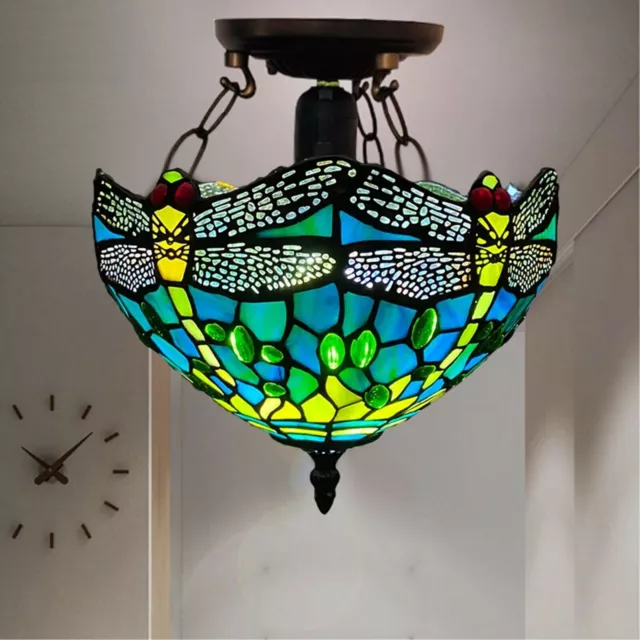 Lampada da soffitto stile Dragonfly Tiffany 10 pollici vetro colorato artistico artigianale