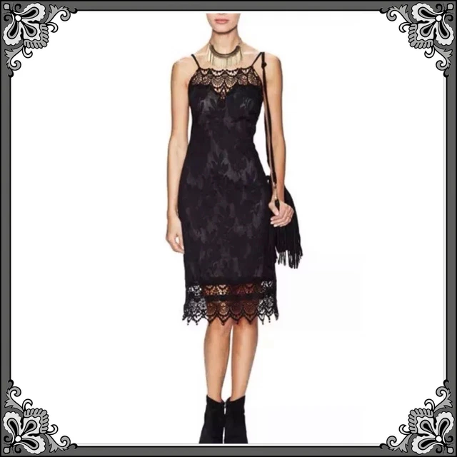 FREE PEOPLE Victorian Ornate Lace Dress Gothic Crochet Lemons & For Love Theme S