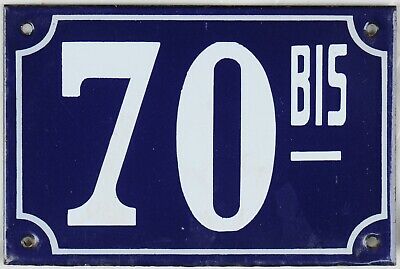 Old blue French house number 70 B door gate wall fence street sign plate plaque
