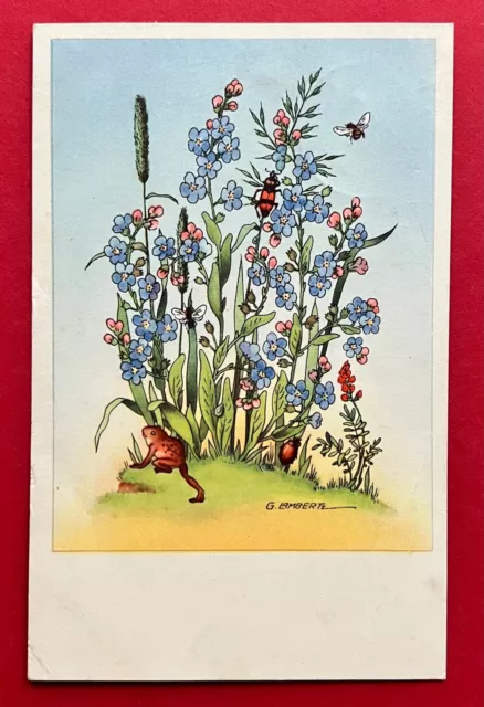 Künstler AK von G. LAMBERTZ 1944 Wiese Blumen mit Frosch und Käfer   ( 116538