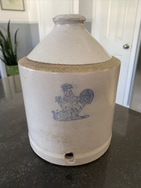 Antique Stoneware Crock Chicken Rooster Water Fountain Trough Feeder  10"