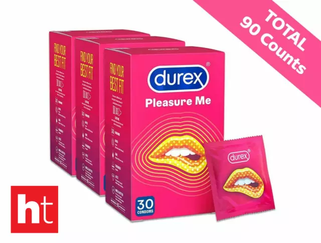 Durex Pleasure Me - Ribbed & Studded Condoms - 3 Pack of 30 (90 Condoms)