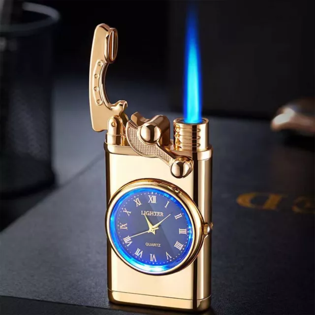 Multifunction Metal Windproof Jet Torch Butane Gas Lighter With Watch Men Gift