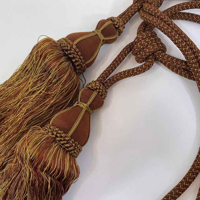 Curtain Tie Backs Tassels Swags Drapery Large Bronze & Gold Pair 3
