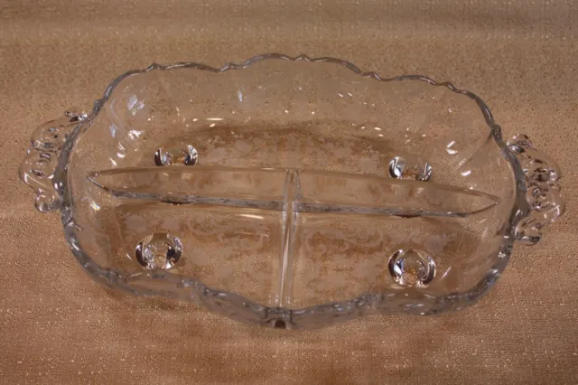 Cambridge Chantilly Handled 3 Part Relish Dish Etched Vintage Depression Glass