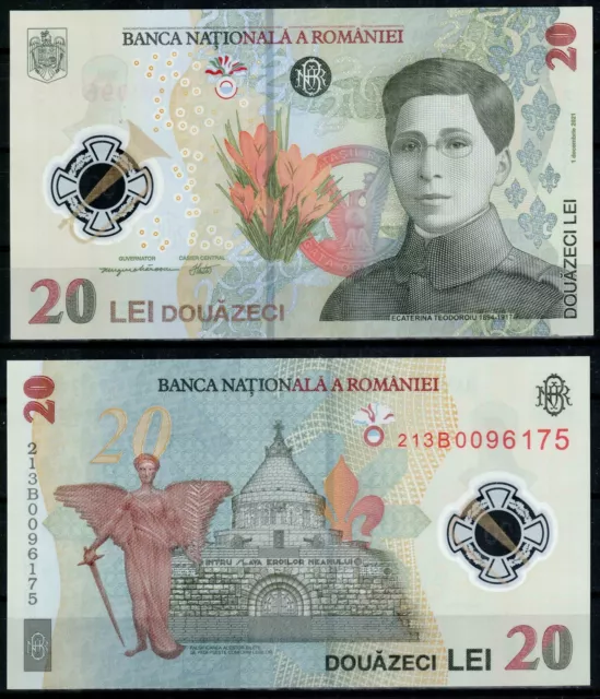 Rumania 2021, 20 LEI, 01-diciembre-2021, P#119, polímero, ¡unc!