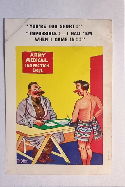 COMIC POSTCARD 1971 Army Medical Inspection Naked Man Two Too Short ...