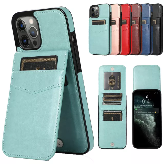 Card Holder Case For iPhone 11 12 13 14 15 Plus Pro Max PU Leather Stand Cover