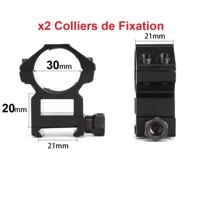 2 Colliers de Fixation Diam 30mm Rail 21mm Chasse Optique Lunette Viseur