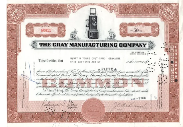 The Gray Manufacturing Co. - Original Stock Certificate - 1968 - N0811